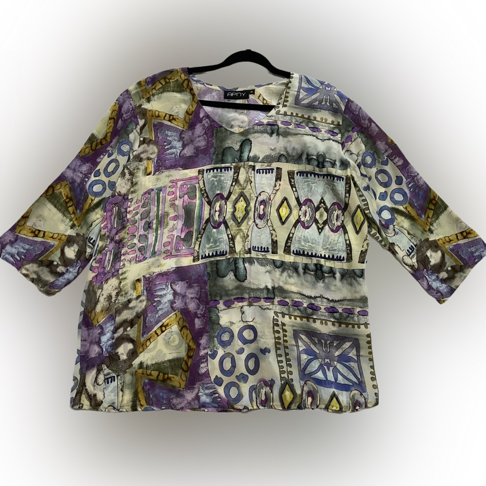 APNY Women’s V-Neckline Abstract Watercolor Blouse Size:XL